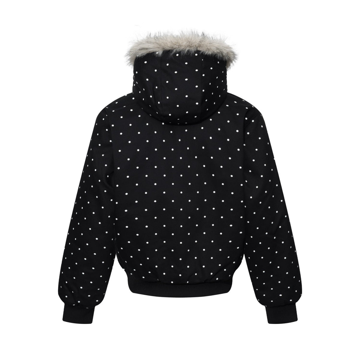 Polka Dot Graphic Faux Fur Hooded Jacket