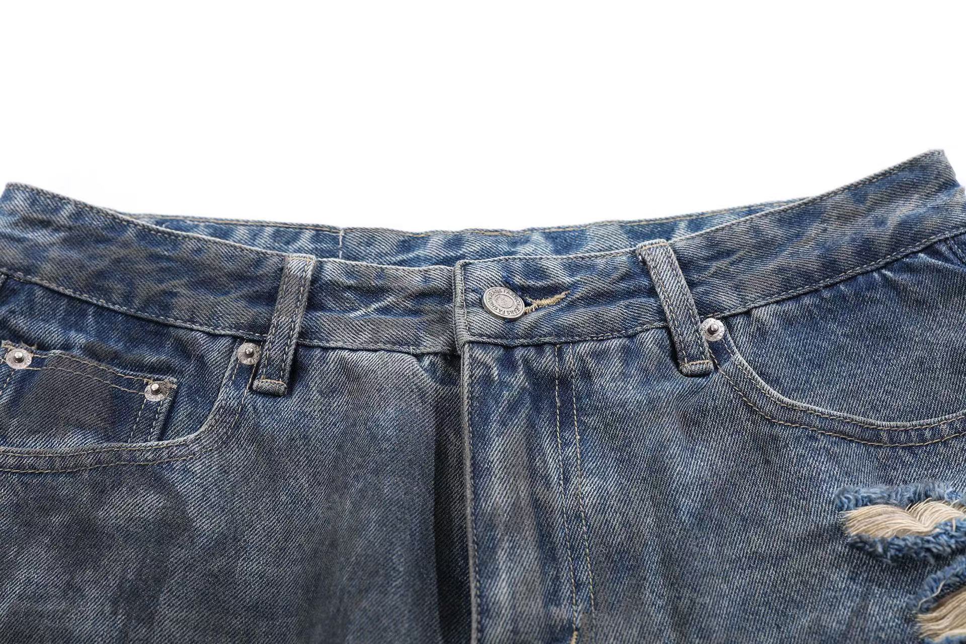 Distressed Denim Knee-Length Shorts