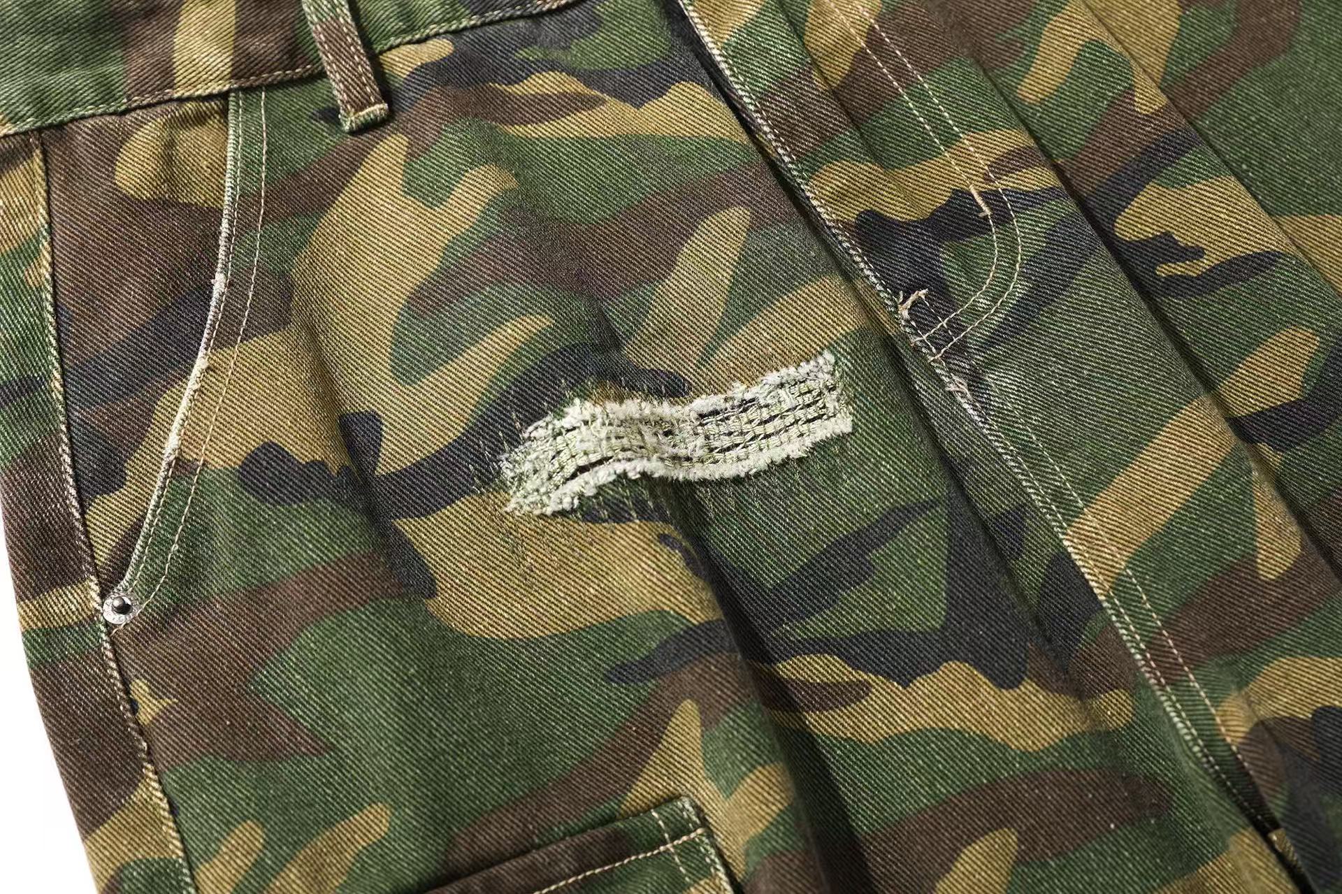 Distressed Camo Knee-Length Shorts