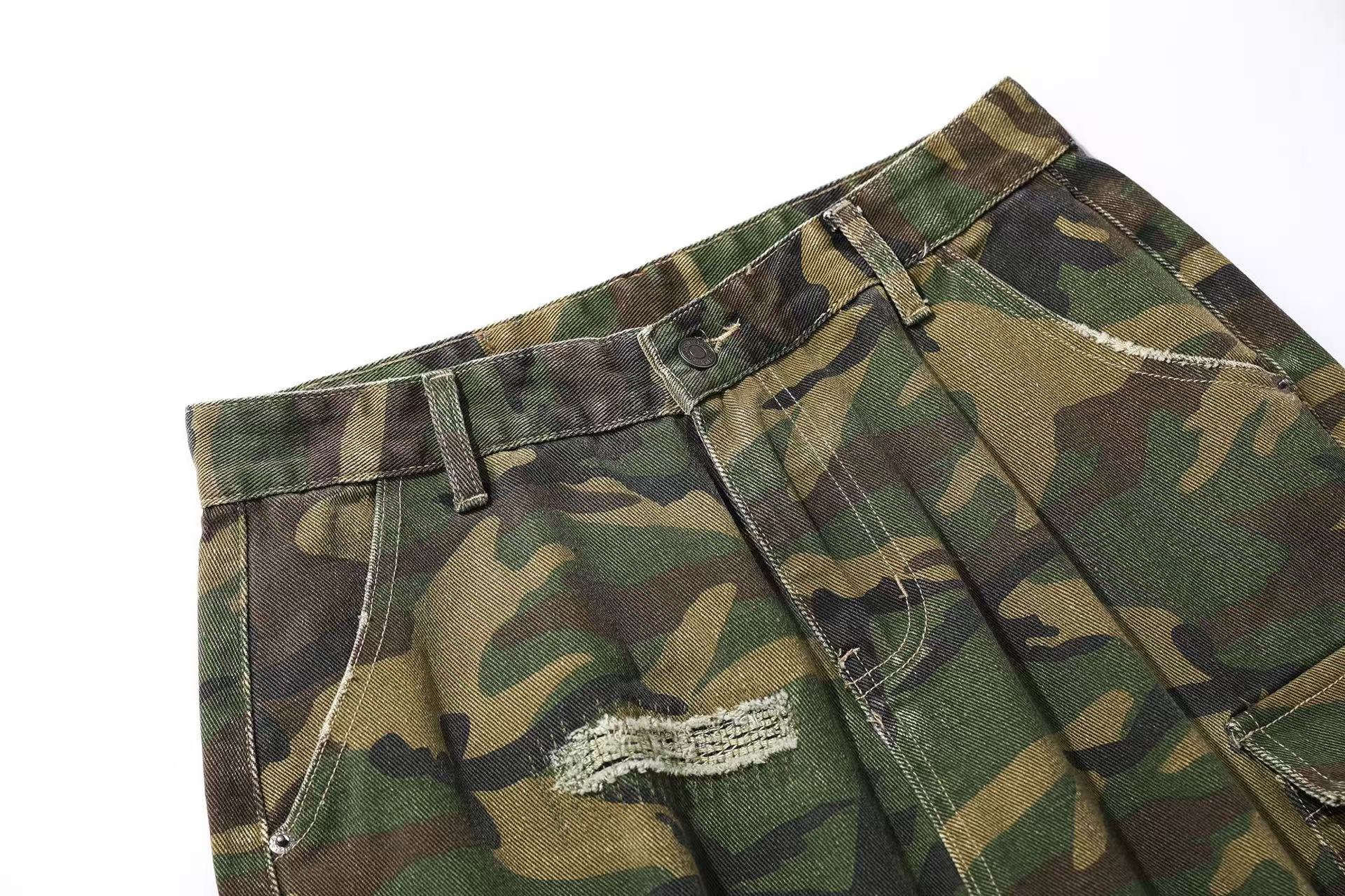 Distressed Camo Knee-Length Shorts