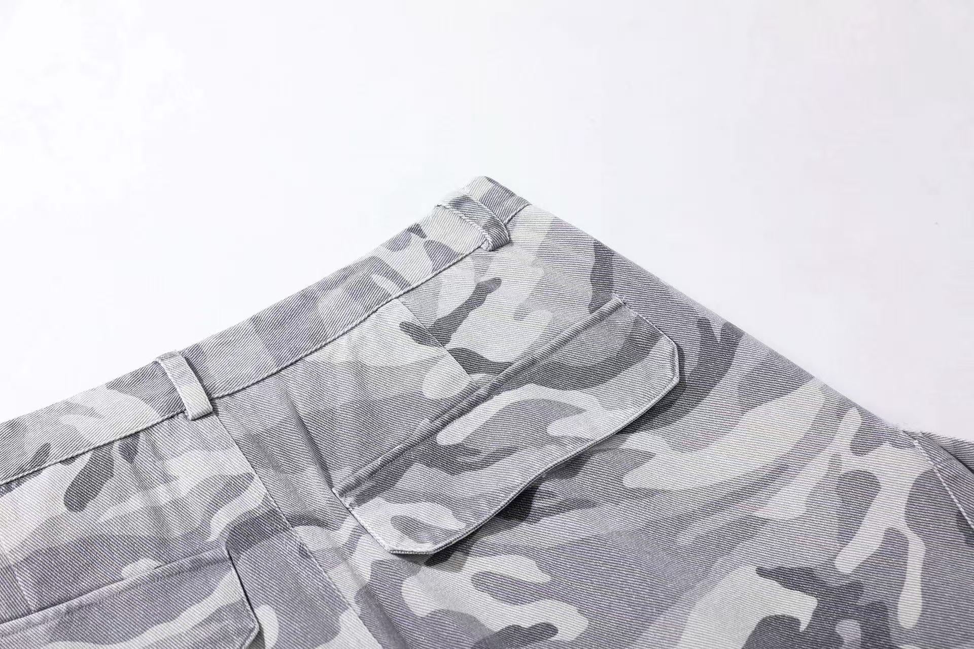 Snow Camo Wide-Leg Cargo Pants