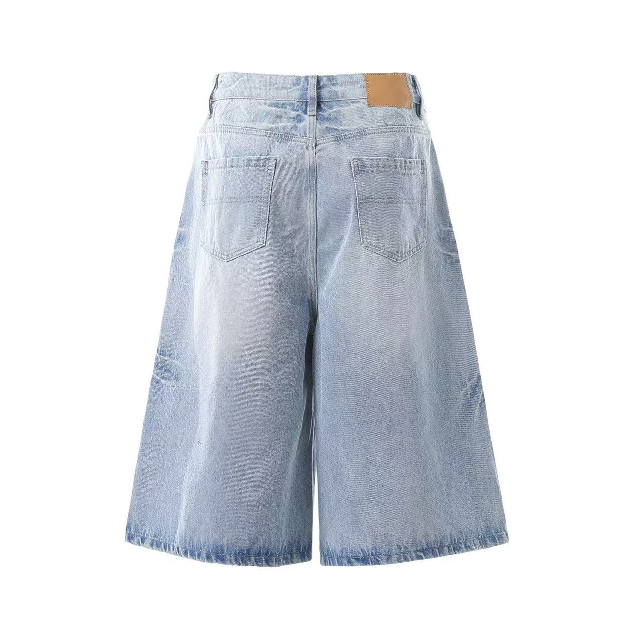 Washed Denim Knee-Length Shorts