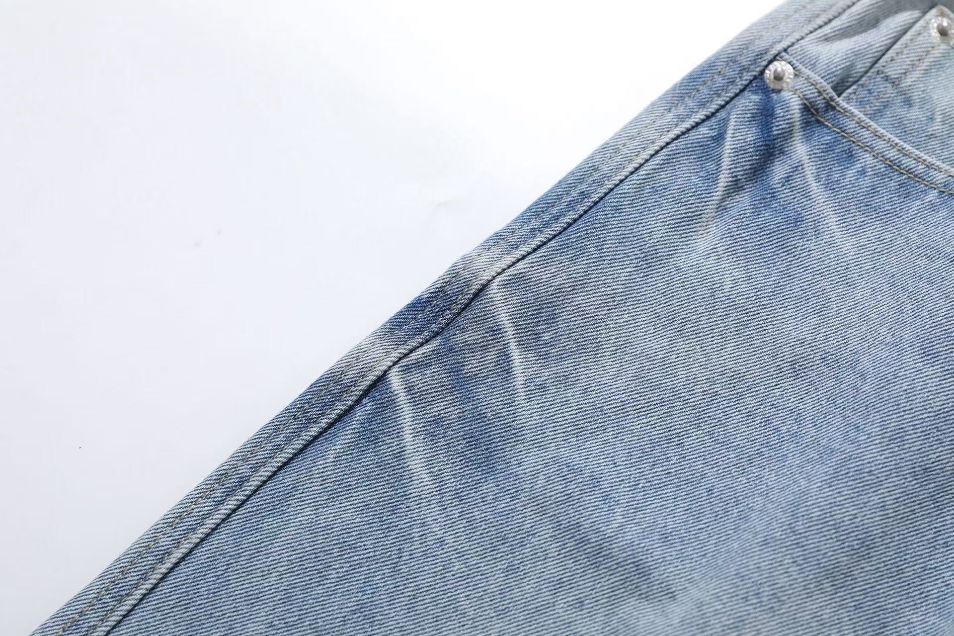 Washed Denim Knee-Length Shorts
