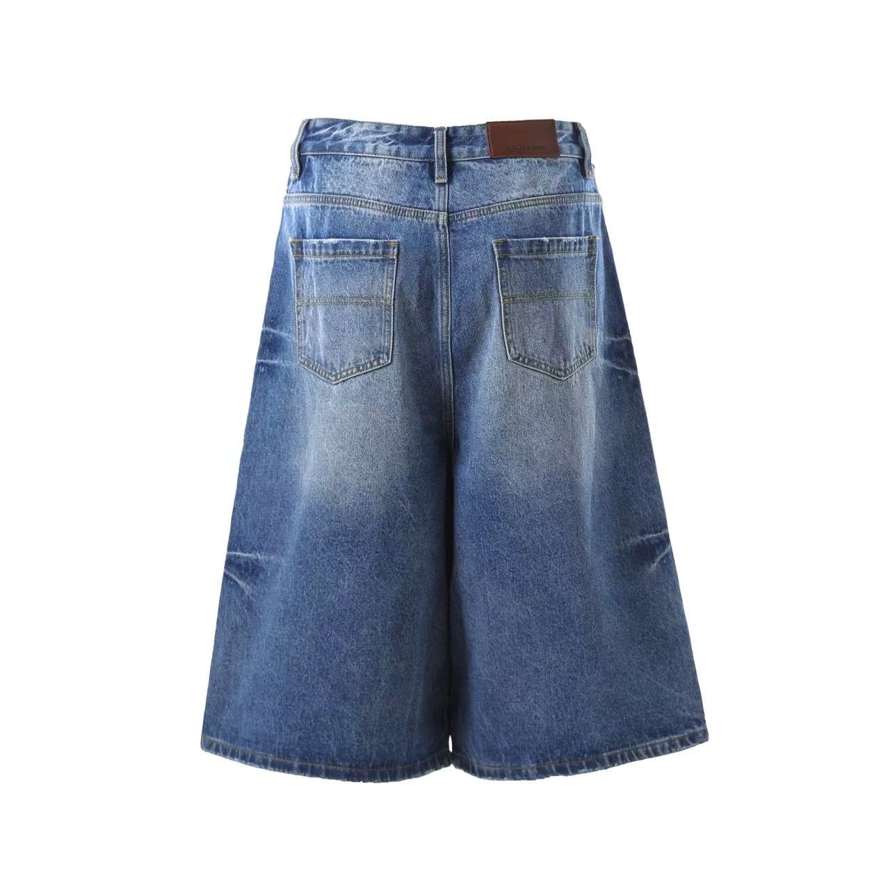 Washed Denim Knee-Length Shorts