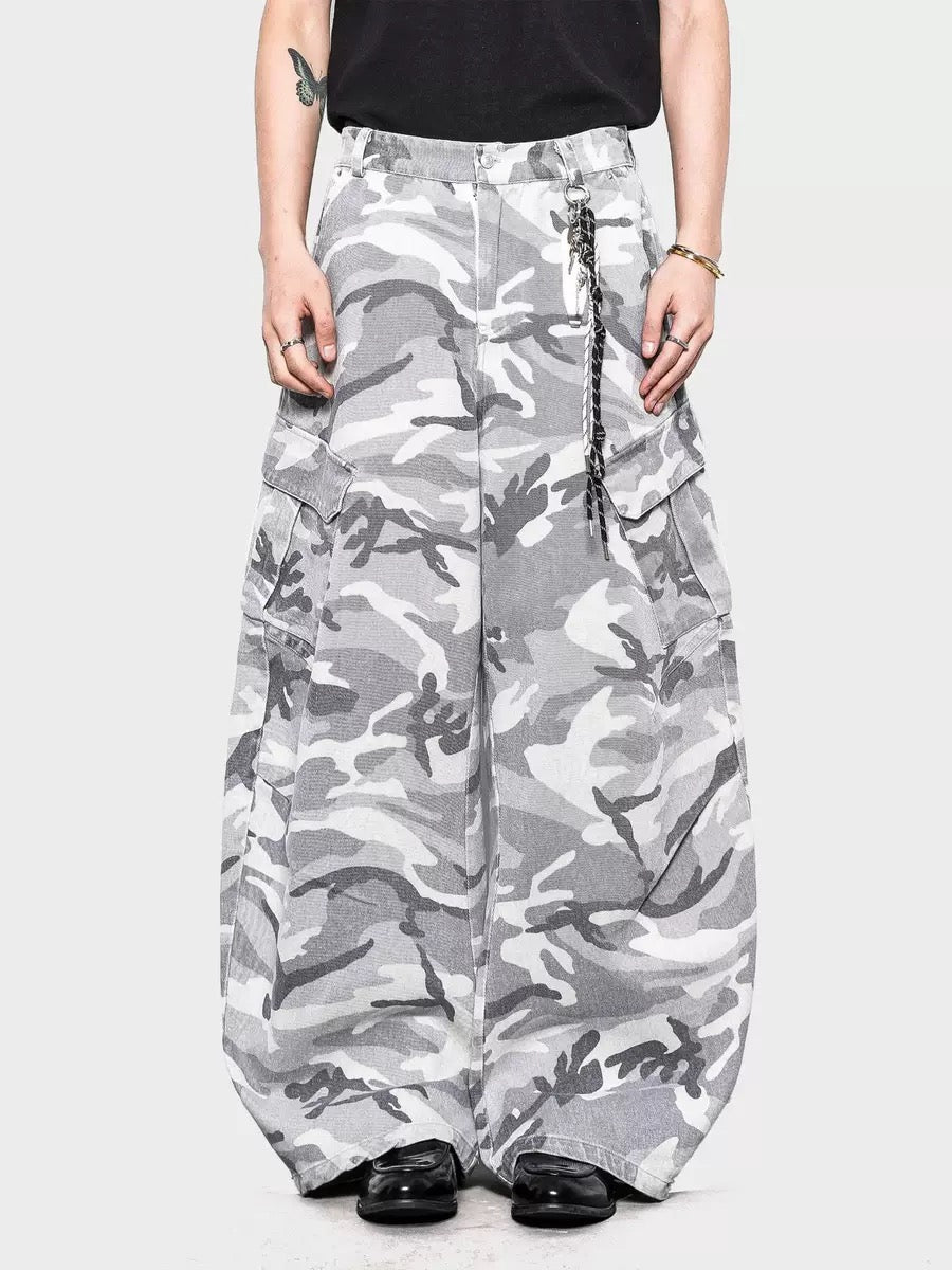 Snow Camo Wide-Leg Cargo Pants
