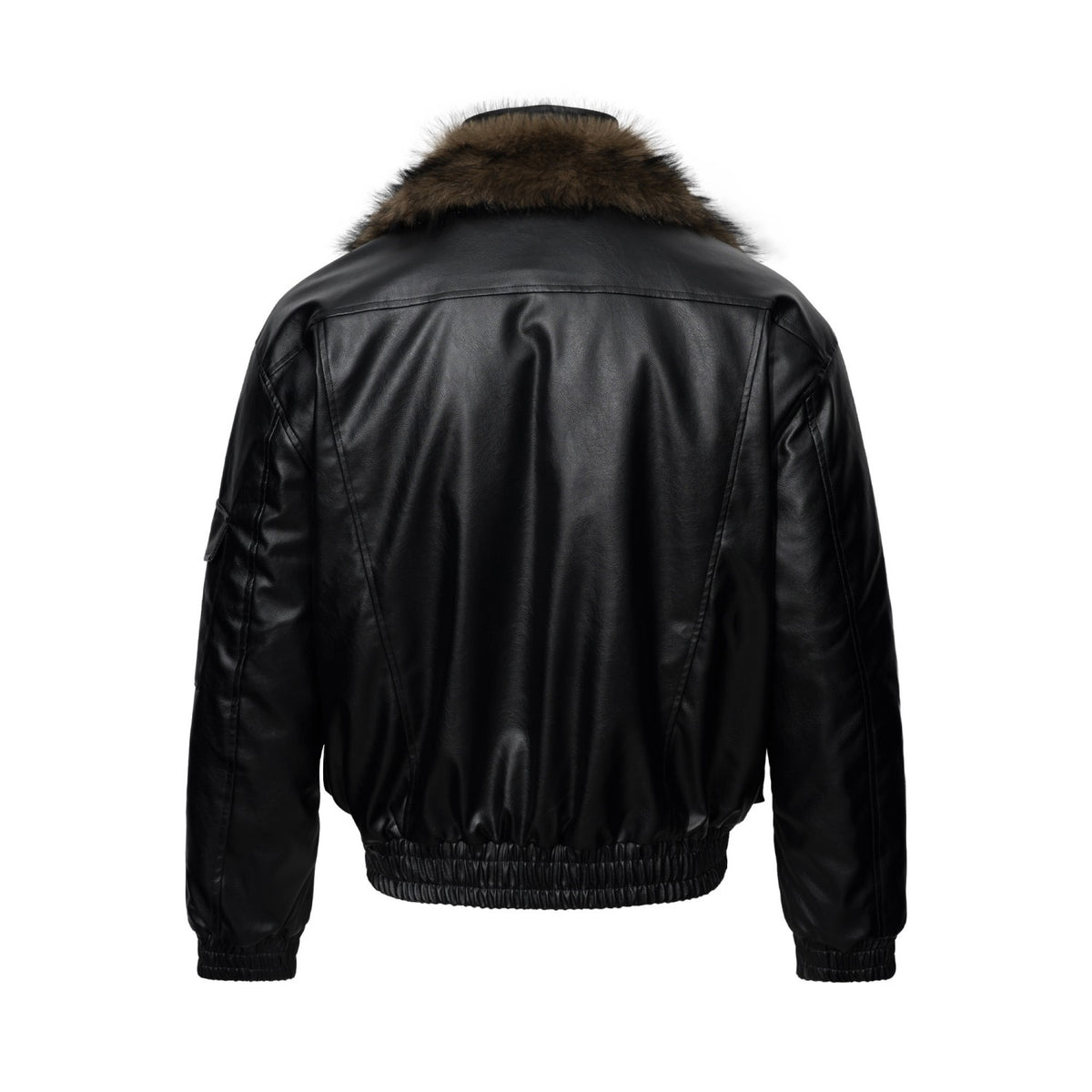 Faux Fur Collar Asymmetric Faux Leather Bomber Jacket