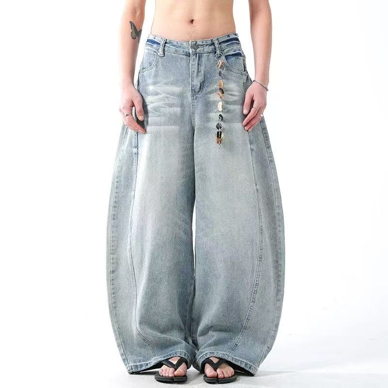 Washed Wide-Leg Baggy Jeans