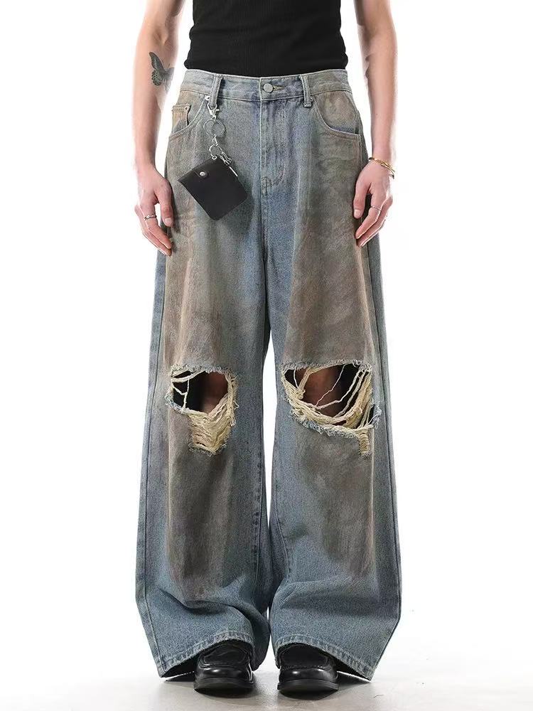 Distressed Straight-Leg Jeans