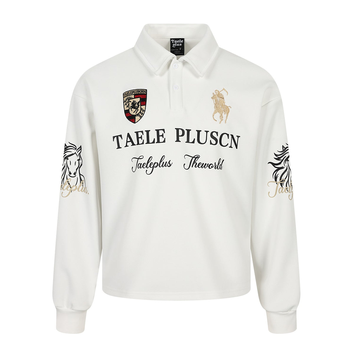 Embroidered Crest Logo Long Sleeve Polo Sweatshirt