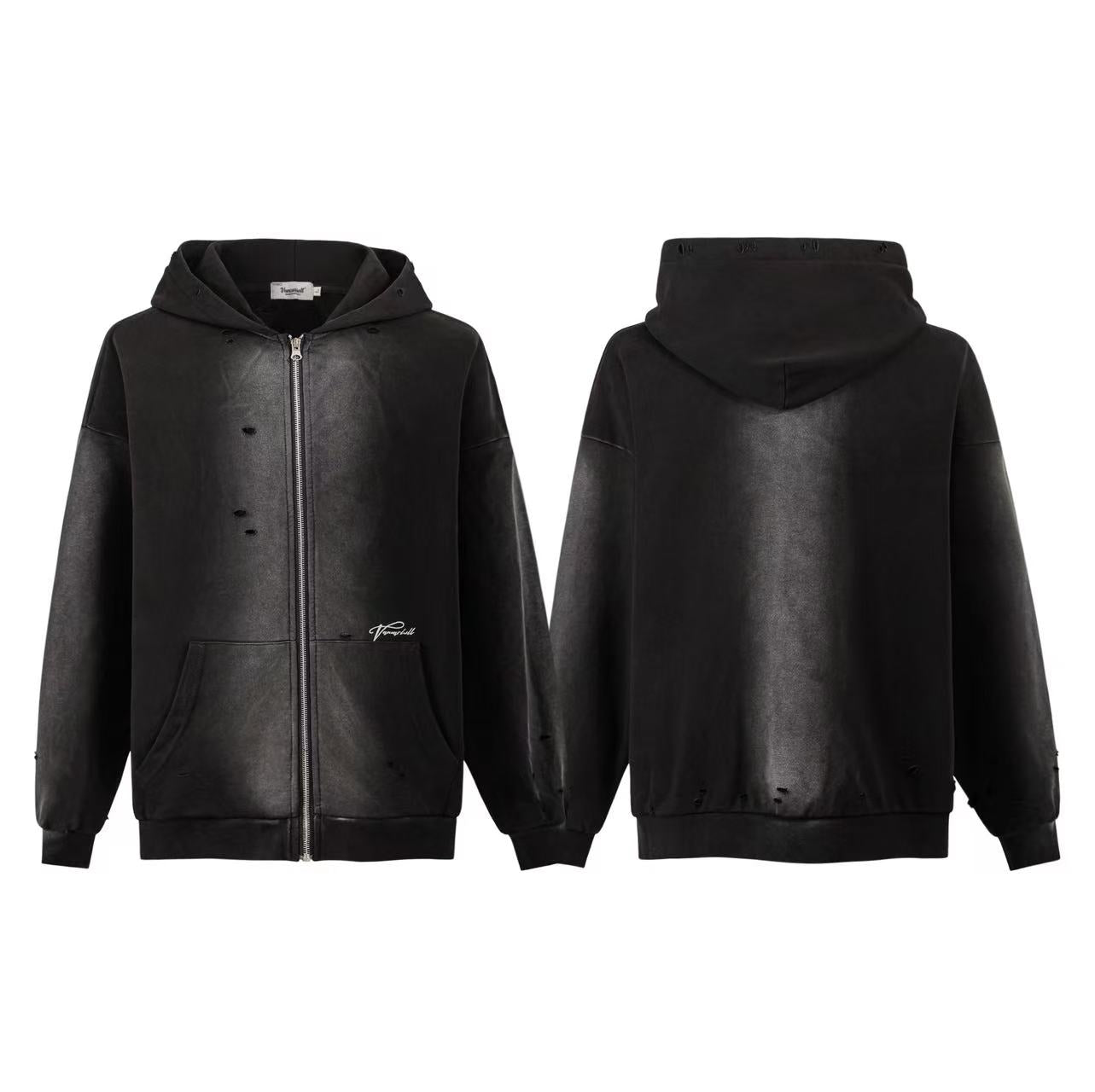 Street Style Washed Zip-Up Hoodie