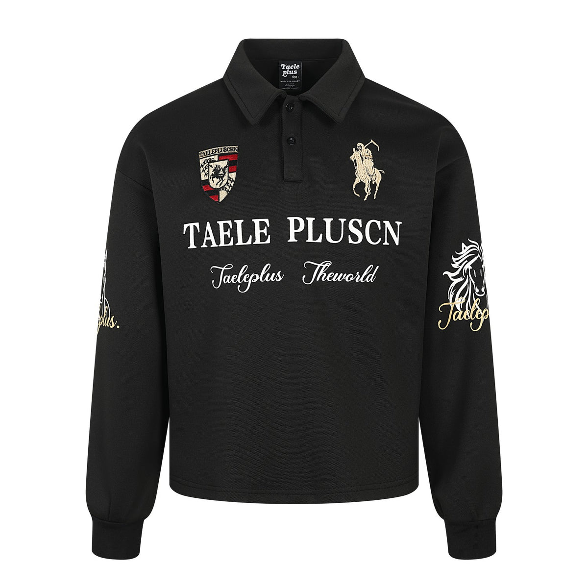 Embroidered Crest Logo Long Sleeve Polo Sweatshirt