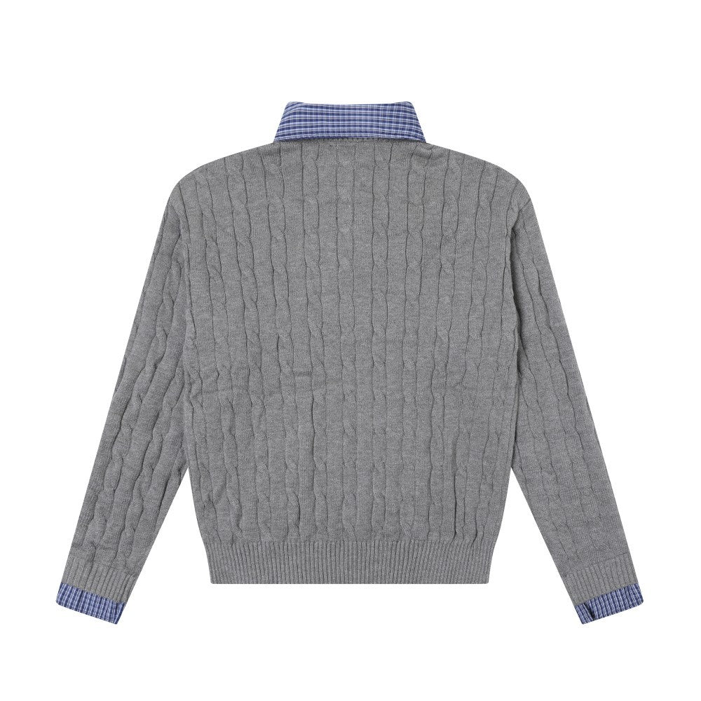 Cable Knit Fake Two-Piece Collared Sweater