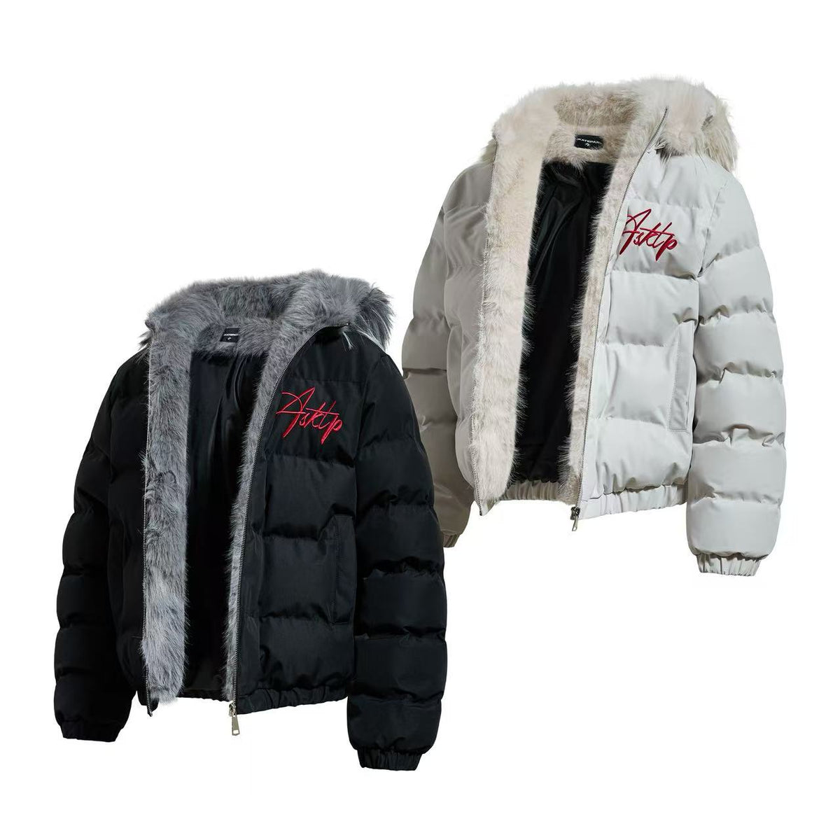 Faux Fur Hood Script Signature Puffer Jacket