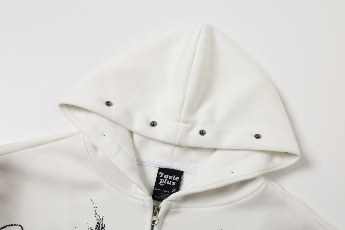 Distressed Wash Gothic Dragon & Church Script Zip Up Hoodie