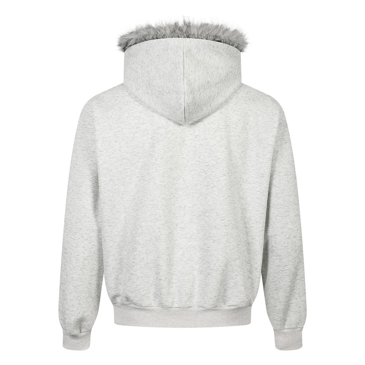 Vintage Newspaper Collage Graphic Print Furry Trim Zip Up Hoodie