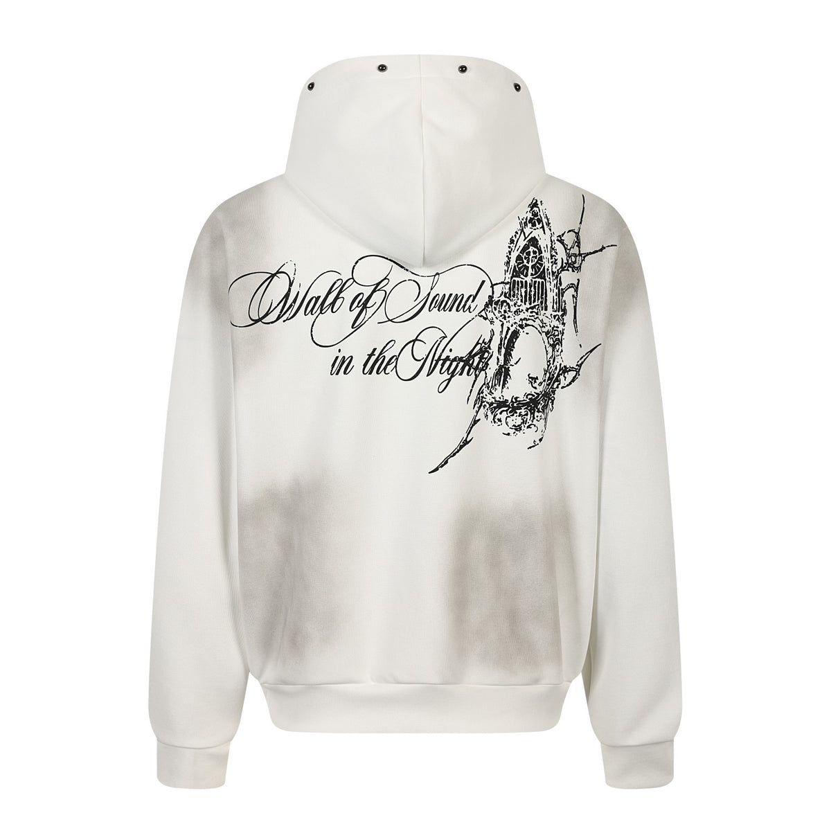 Distressed Wash Gothic Dragon & Church Script Zip Up Hoodie