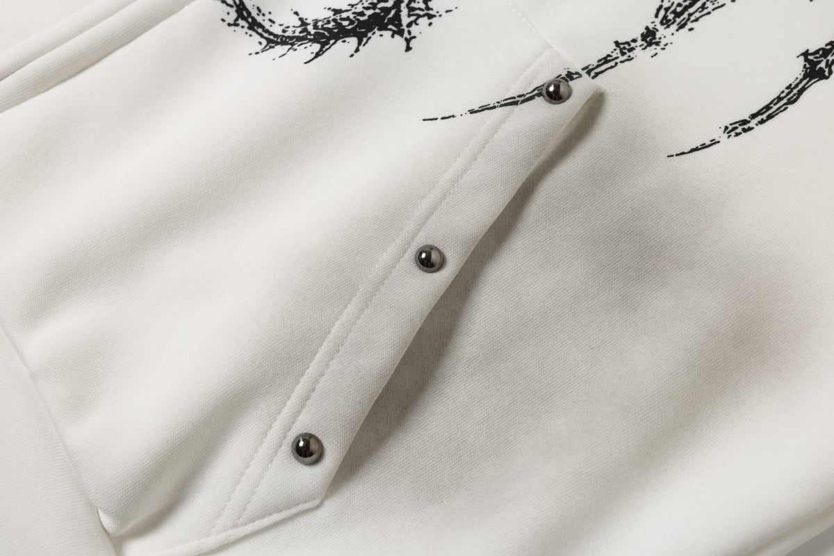 Distressed Wash Gothic Dragon & Church Script Zip Up Hoodie