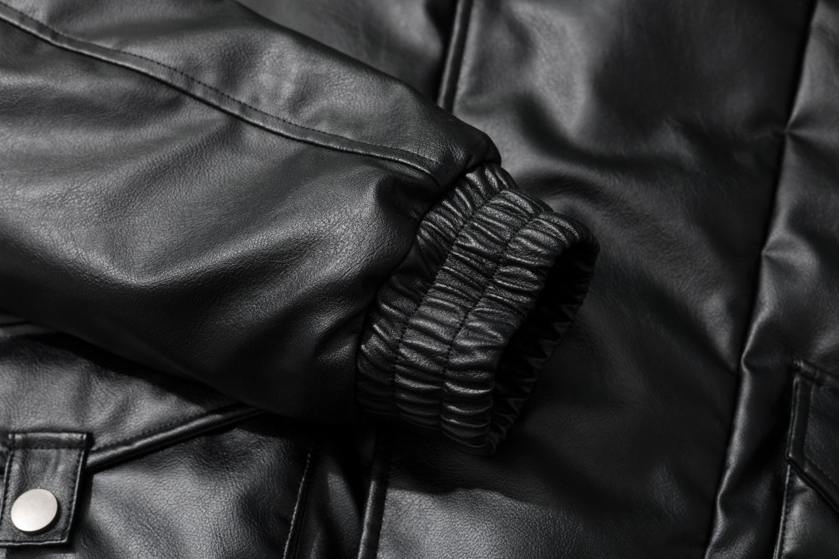 Faux Fur Collar Asymmetric Faux Leather Bomber Jacket