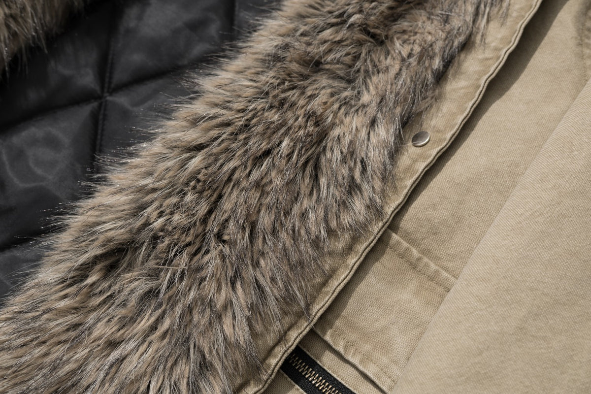 Faux Fur Collar Toggle Buckle Parka