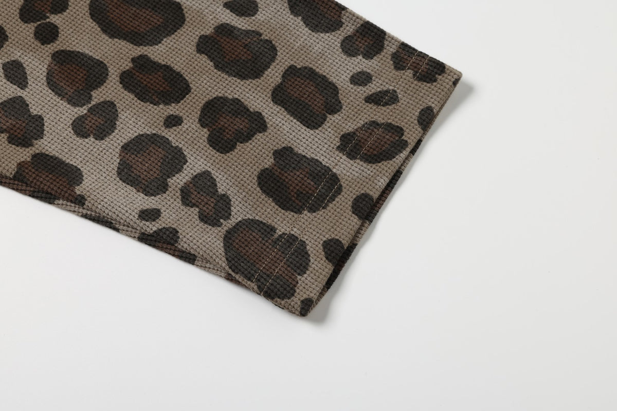 Cross Star Print Leopard Raglan Waffle Long Sleeve