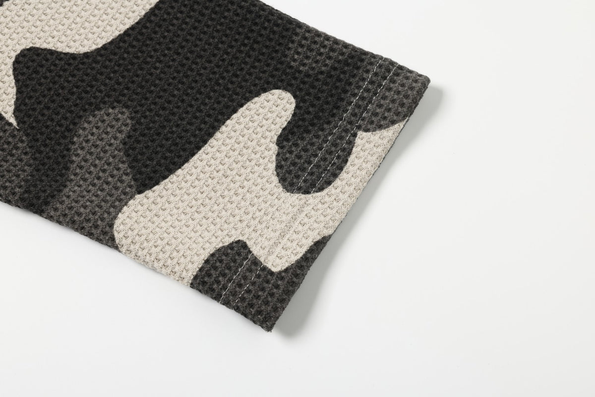 Camo Raglan Spliced Waffle Knit Letter Graphic Long Sleeve