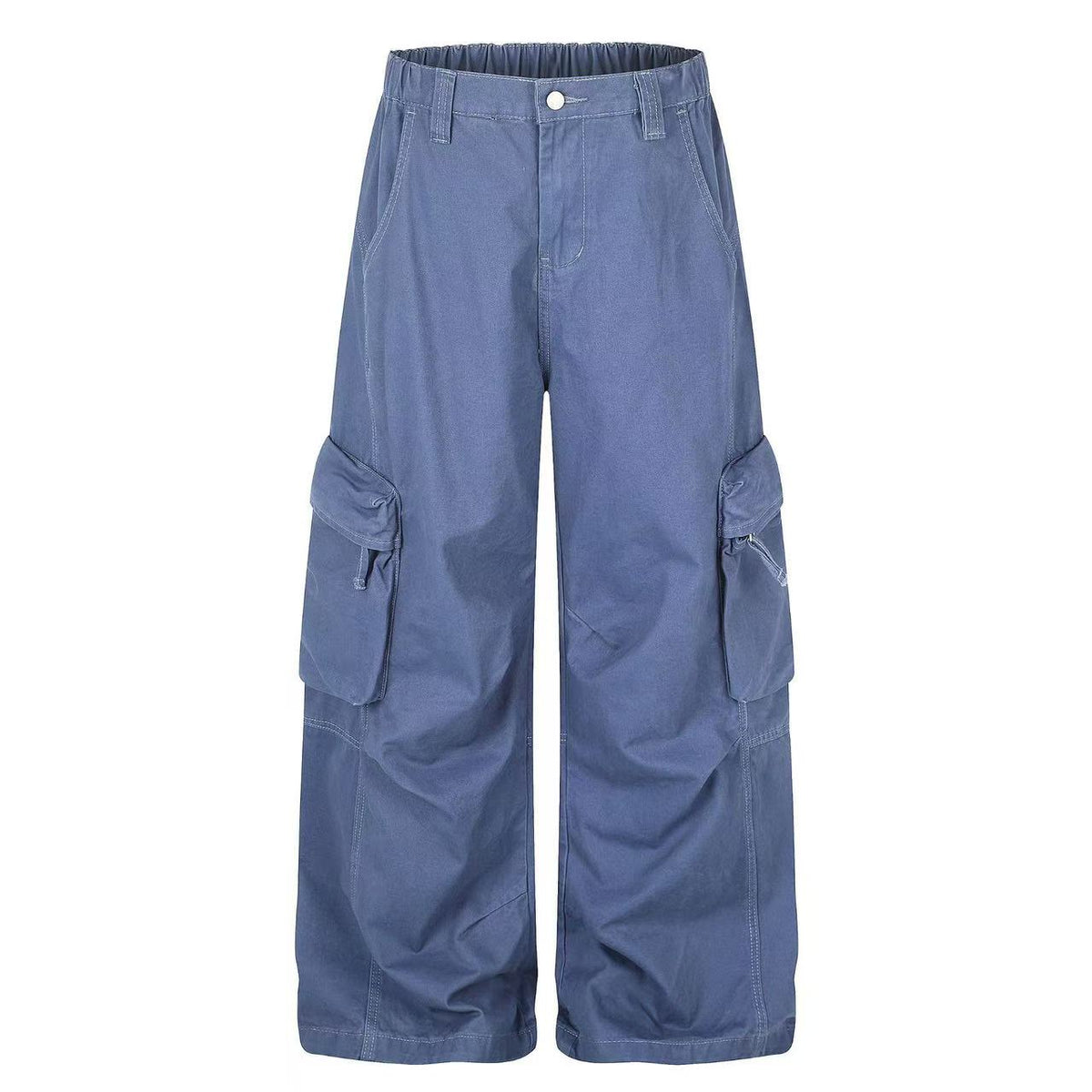 Washed Elastic Back Waist Side Flap Pocket Wide Leg Cargo Pants