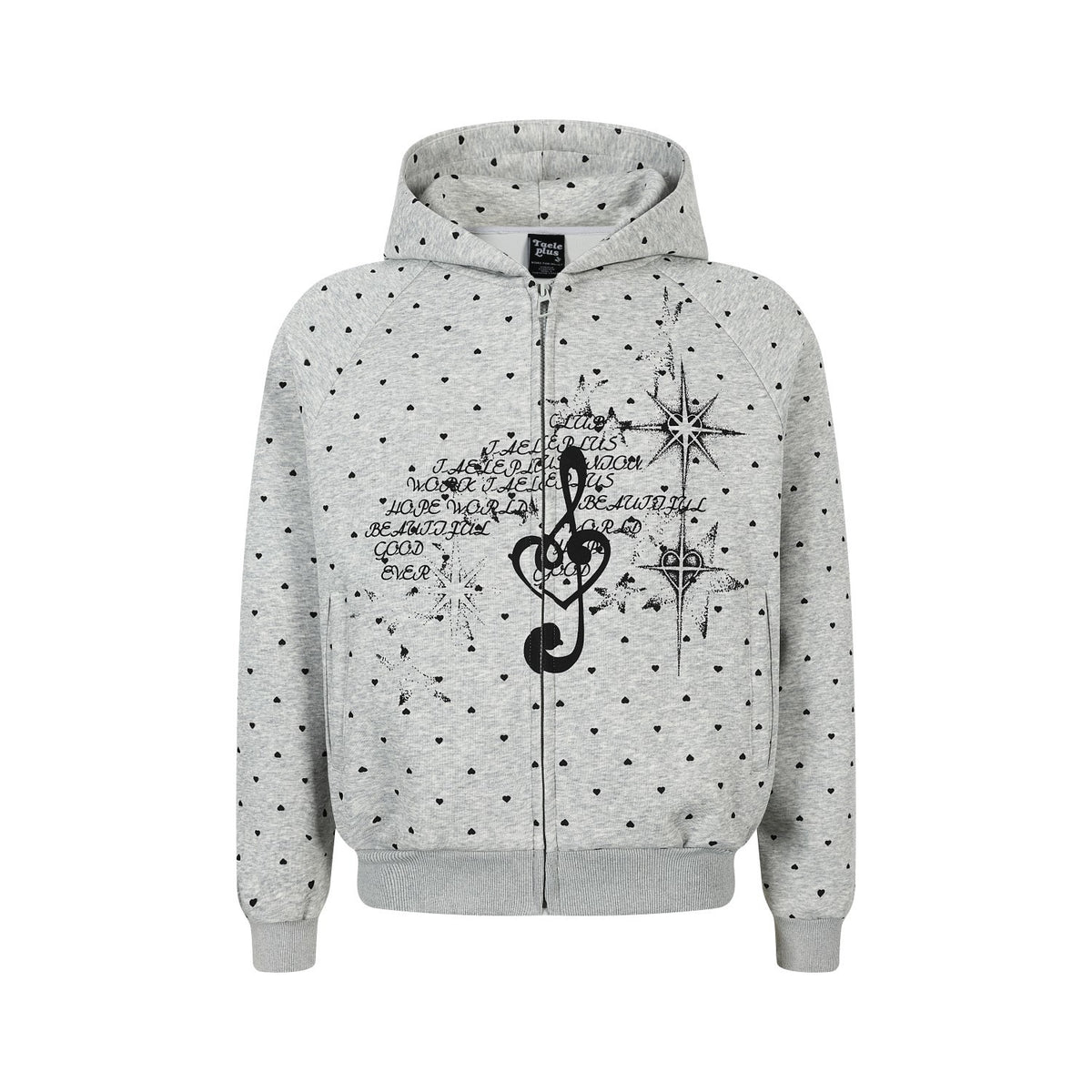 Heart & Musical Note Star Print Zip Up Hoodie