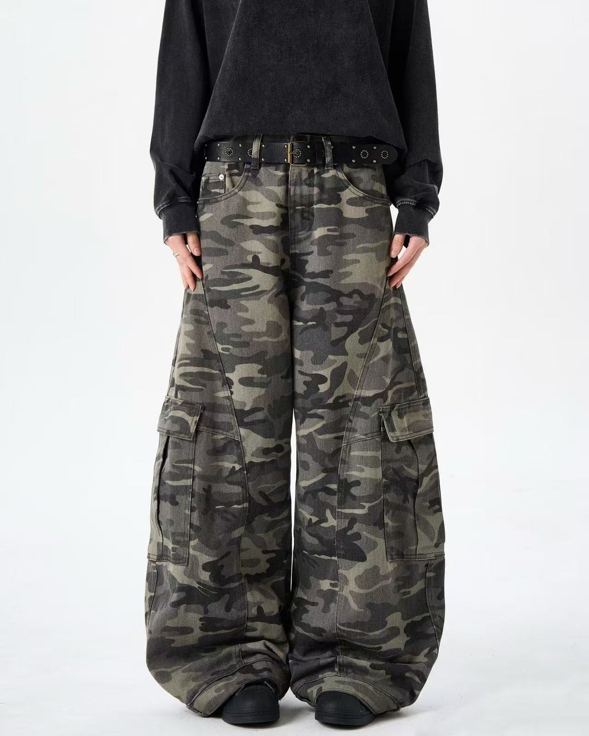 Vintage Camo Seam Panel Multi-Pocket Baggy Wide Leg Cargo Pants