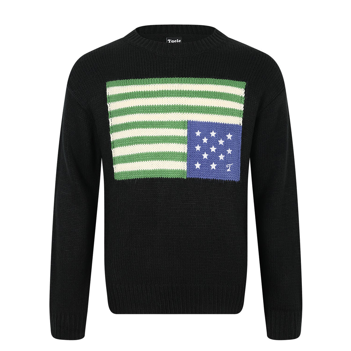 Vintage Flag Pattern Crew Neck Knit Sweater