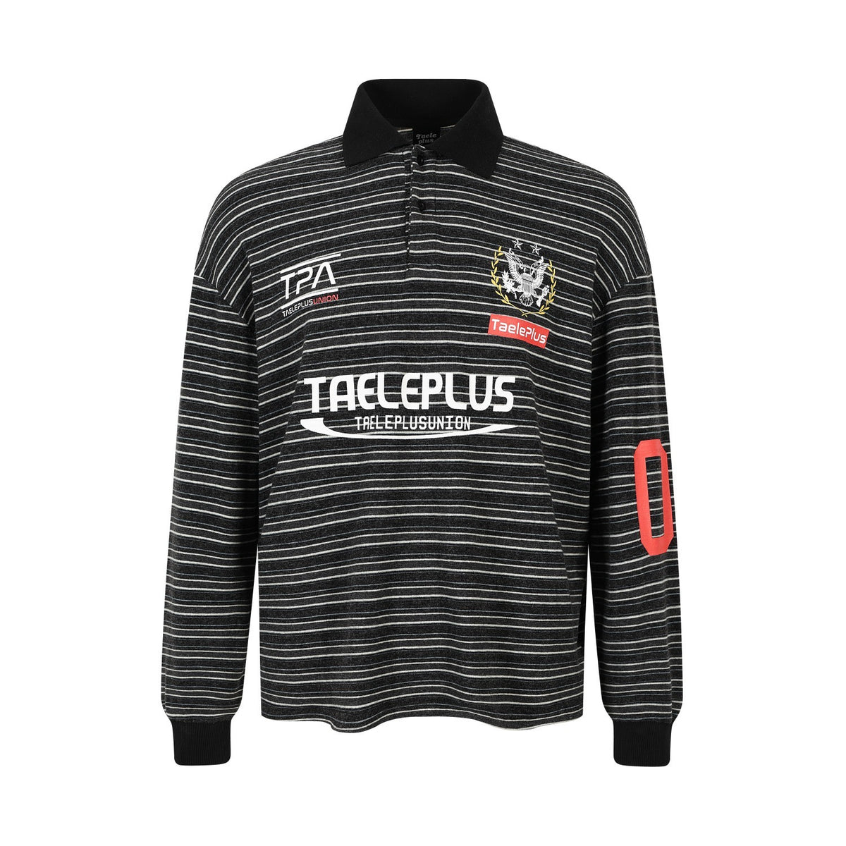 Vintage Stripe Graphic Long Sleeve Polo Sweatshirt