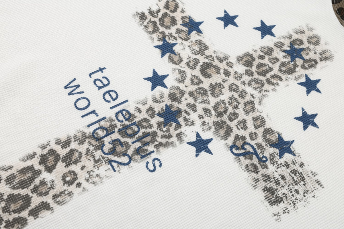 Cross Star Print Leopard Raglan Waffle Long Sleeve