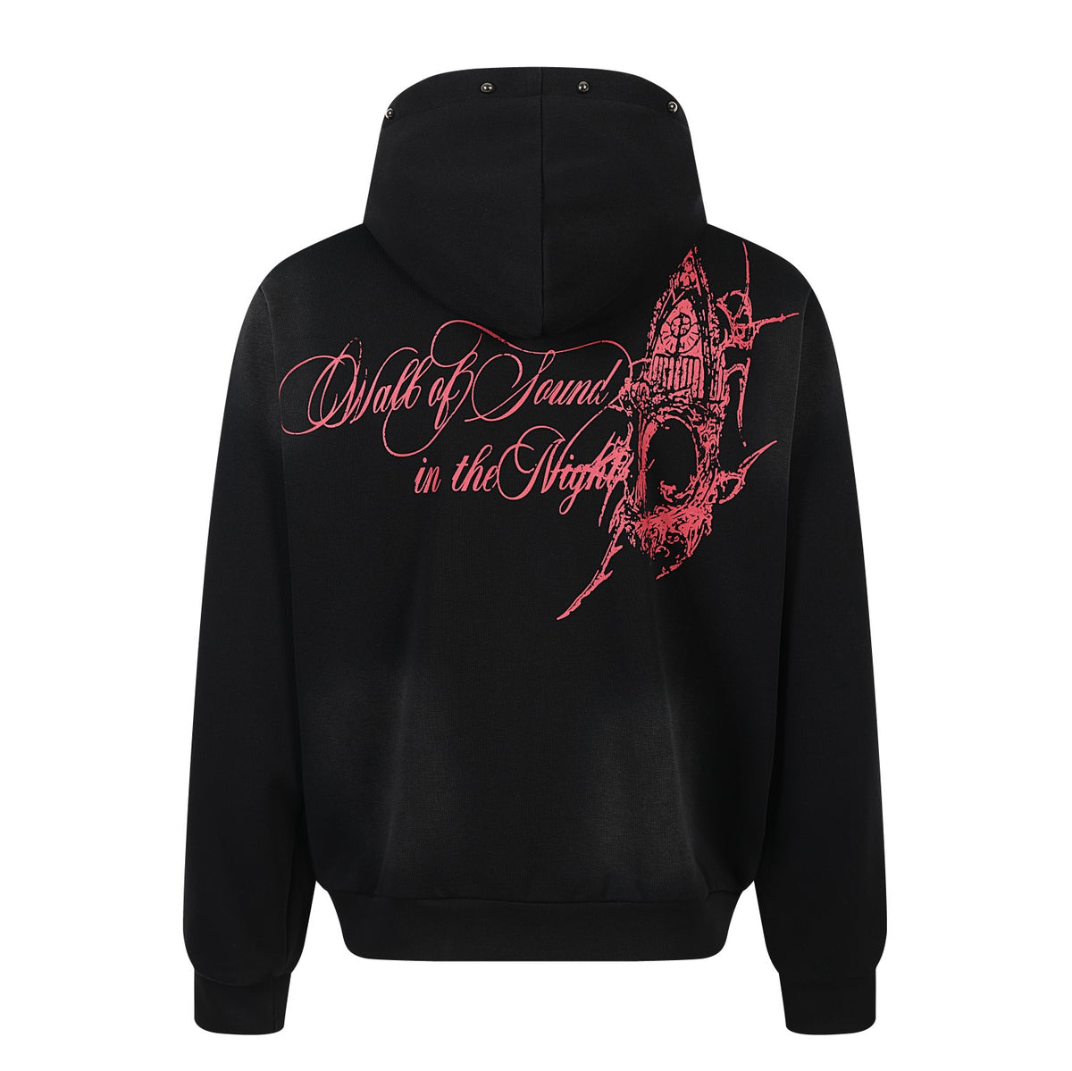 Distressed Wash Gothic Dragon & Church Script Zip Up Hoodie