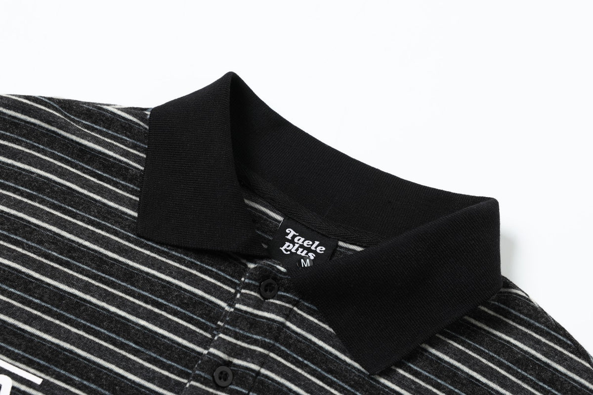 Vintage Stripe Graphic Long Sleeve Polo Sweatshirt