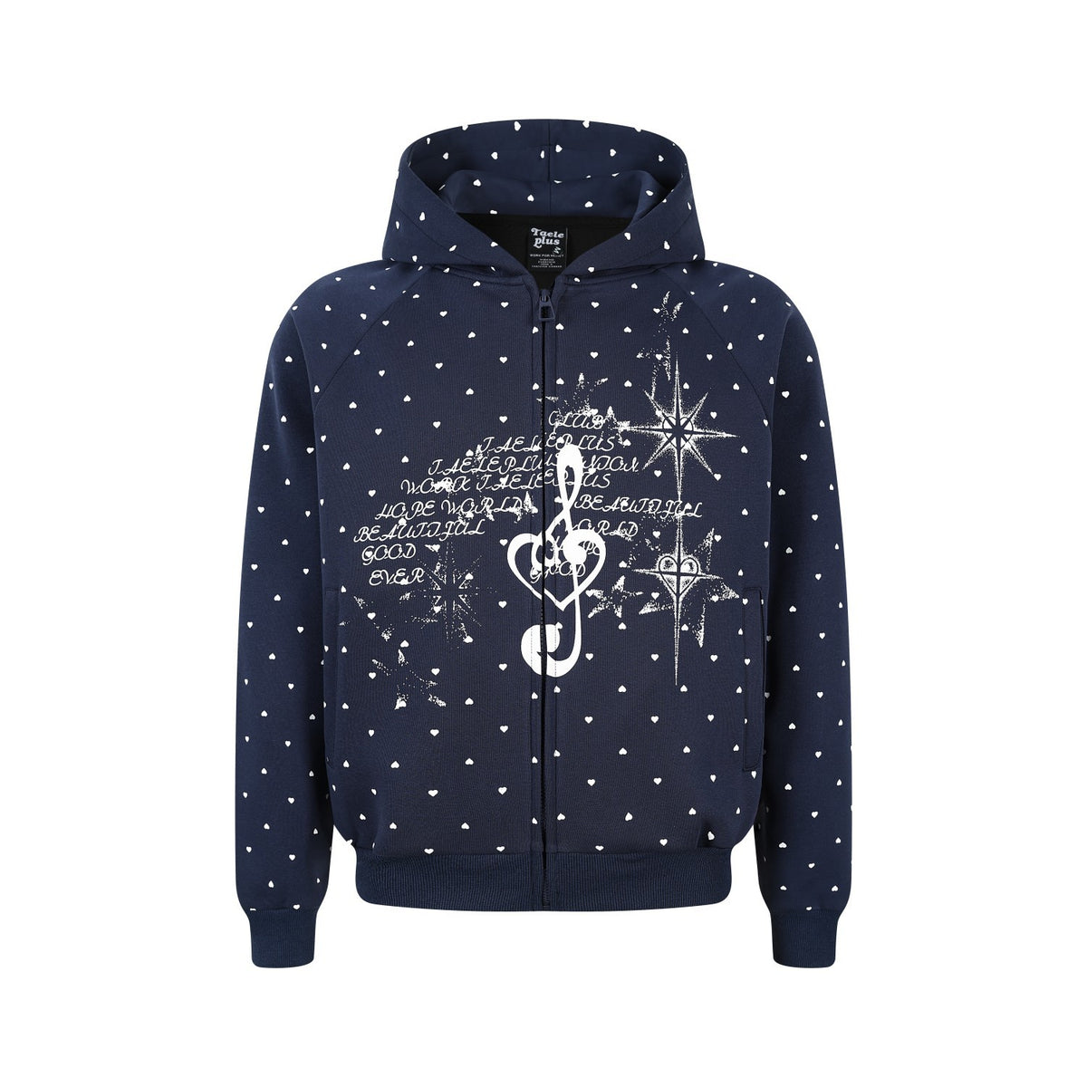 Heart & Musical Note Star Print Zip Up Hoodie