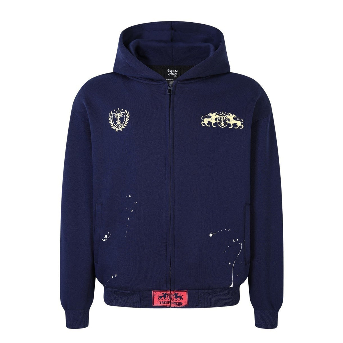 Vintage Crest Logo Splatter Paint Full Zip Hoodie