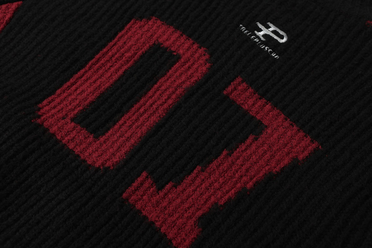 Racing Patched Full Zip Stand Collar Knit Full Zip Sweater