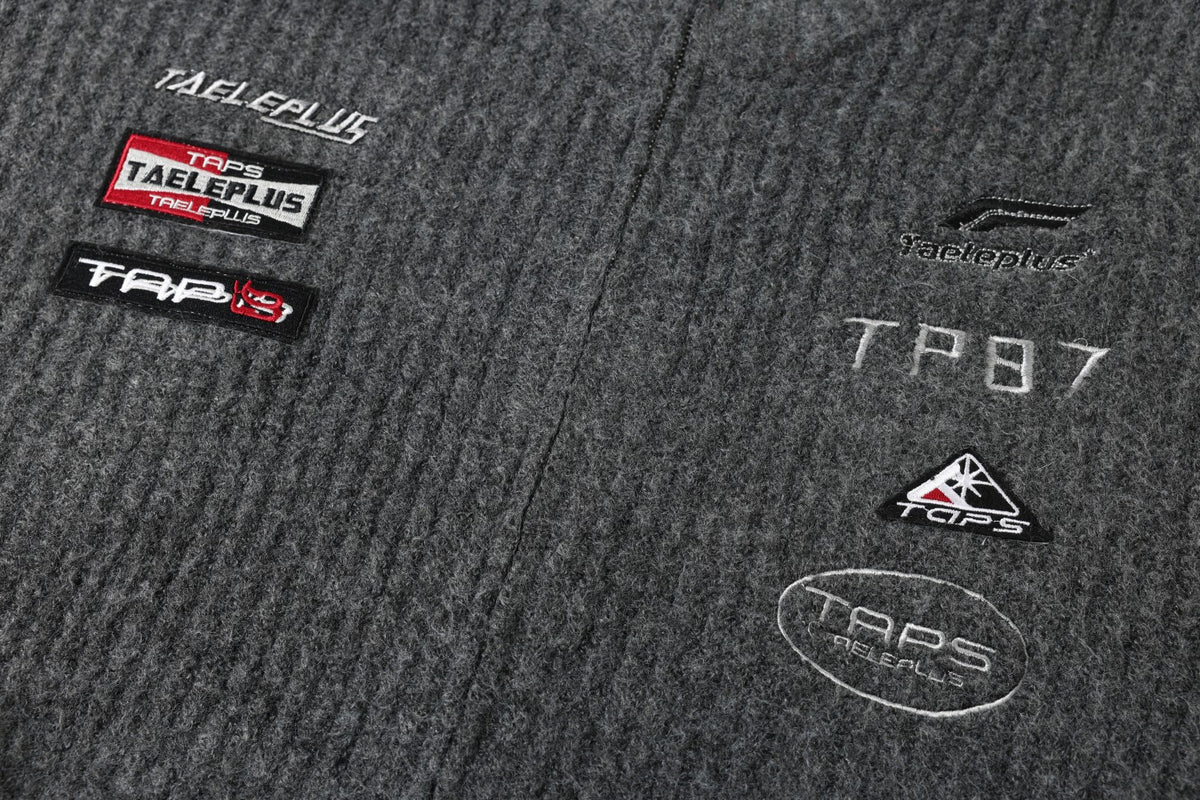 Racing Patched Full Zip Stand Collar Knit Full Zip Sweater