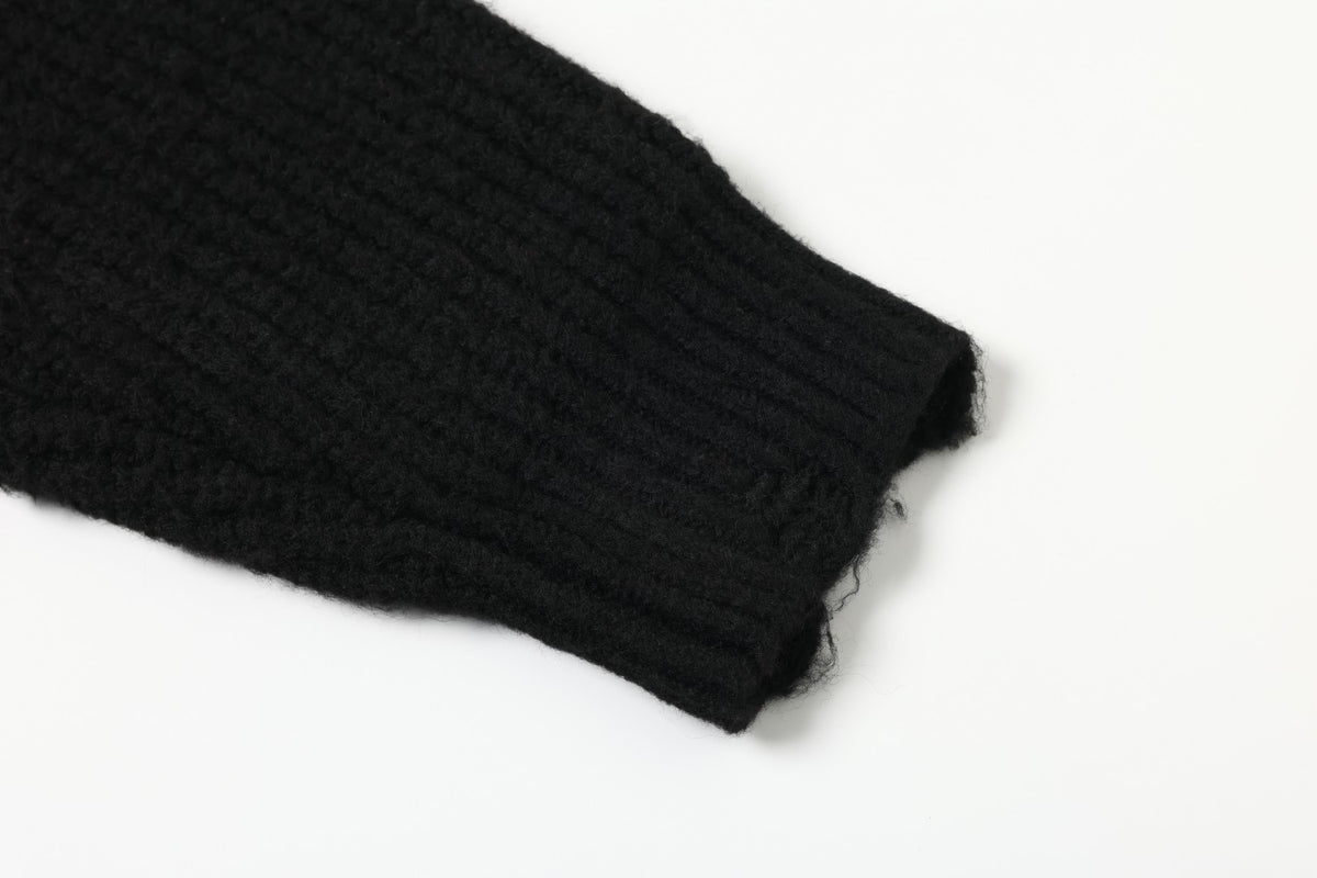 Racing Patched Full Zip Stand Collar Knit Full Zip Sweater